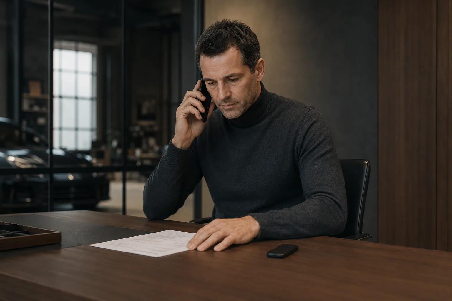 Sven Pflüger im Atelier-Office beim internationalen Concierge-Anruf